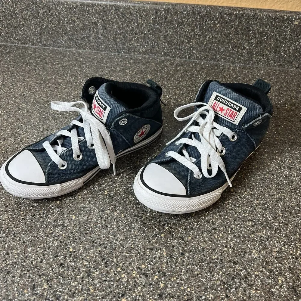 Converse All Star Kids Youth 2 Blue Canvas Mid Top Lace Up Padded Tongue Sneaker